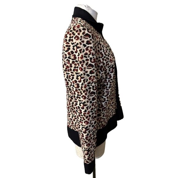 Misook Jacket Cardigan Animal Print Black Red Brown M Medium Stretch Career - Picture 6 of 10